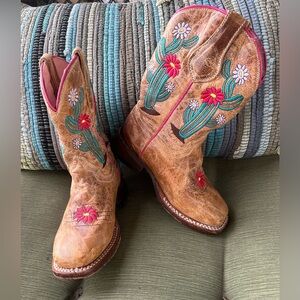 Roper Tan Cactus Floral Embroidered Kids Boots